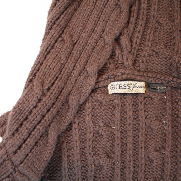 `guess jeans brown sleeveless wool hoodie cardigan - Picture 6 of 7